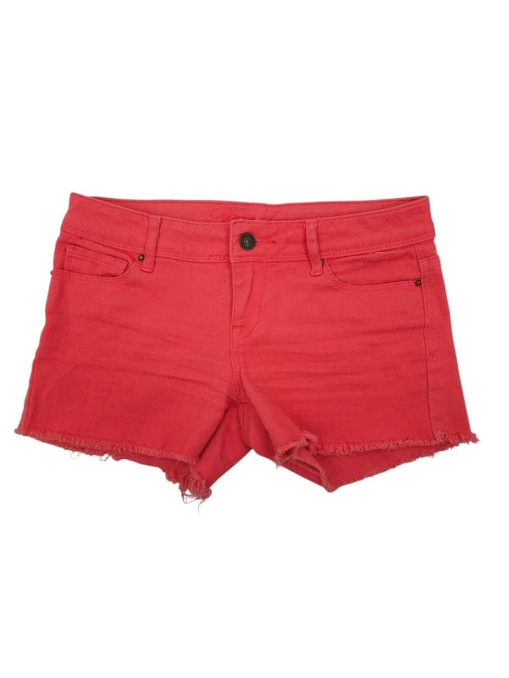 Delias Taylor Cut Off Denim Shorts Pink Coral Size 1/2 Low Rise Frayed Hem Y2K